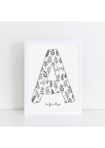Floral Initial Print - white