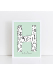 Floral Initial Print - duck egg background