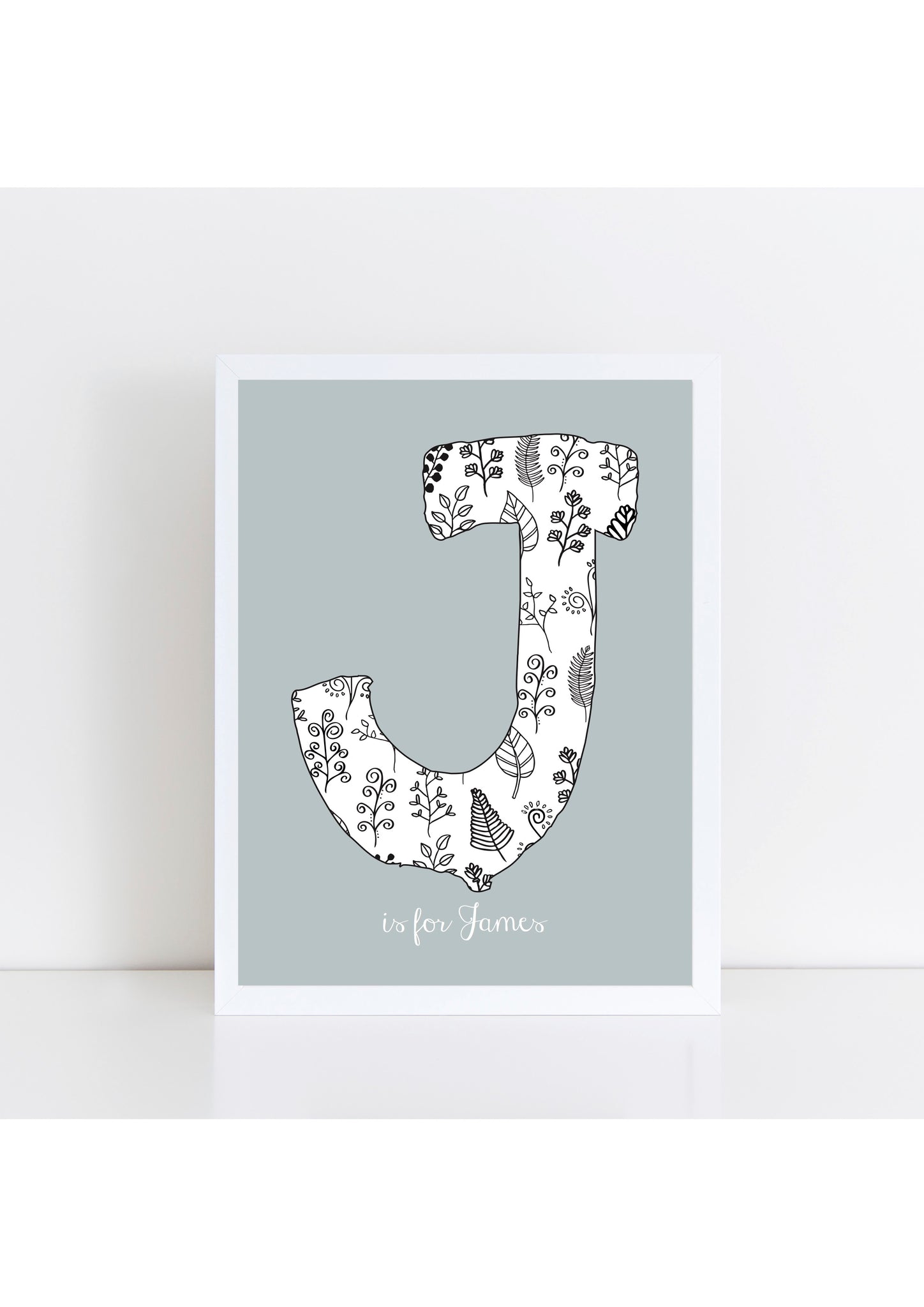 Floral Initial Print - mouse grey background