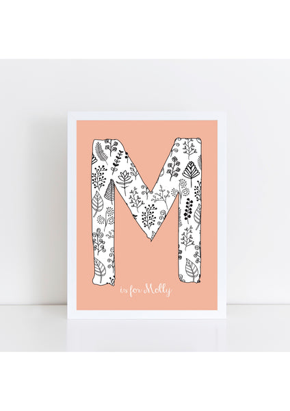 Floral Initial Print - peach background