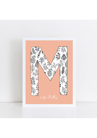 Floral Initial Print - peach background