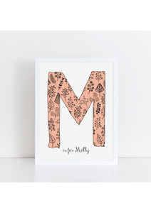 Floral Initial Print - peach