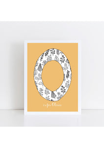 Floral Initial Print - ochre background