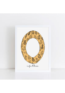 Floral Initial Print - ochre