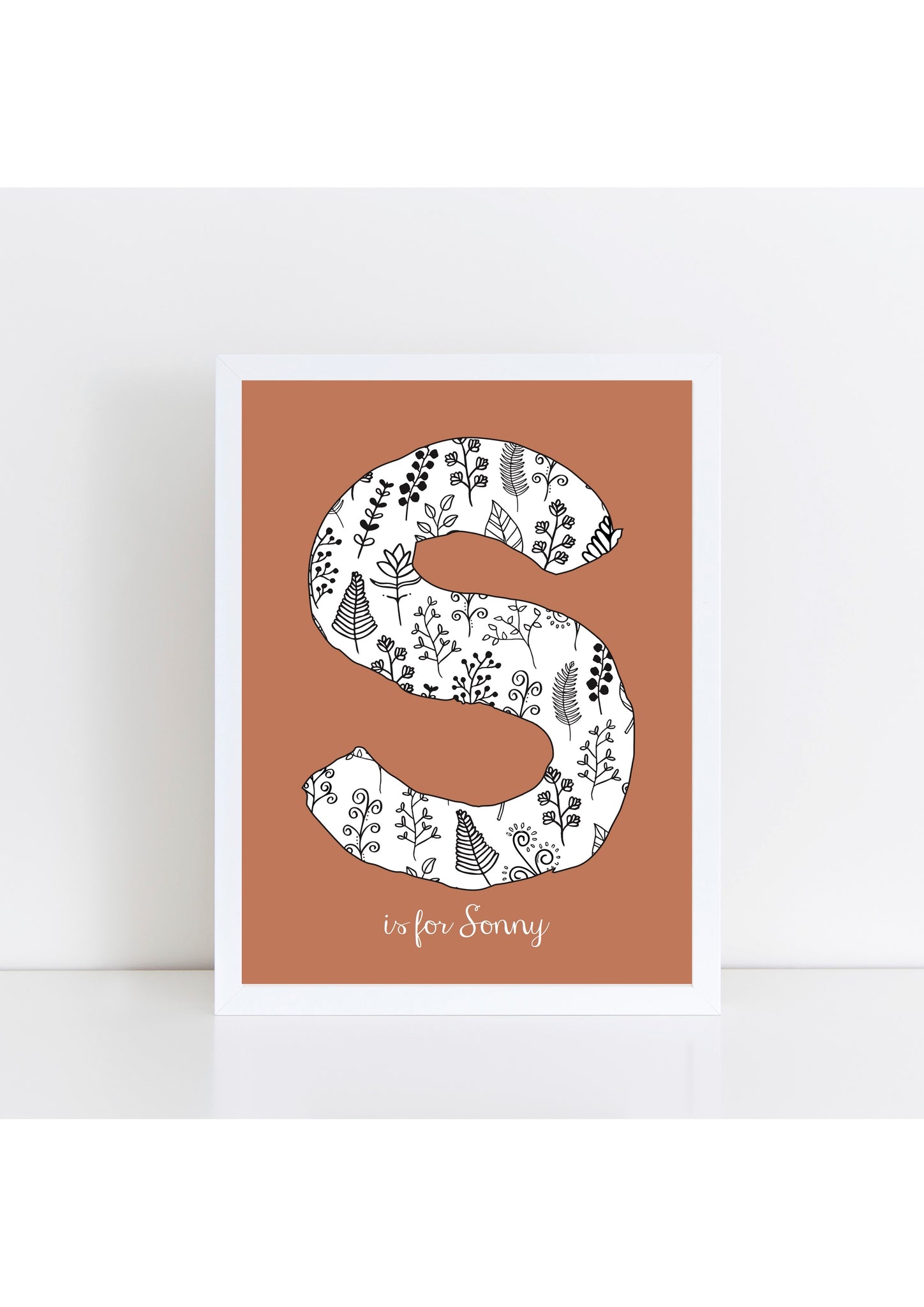 Floral Initial Print - rust background