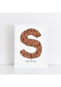 Floral Initial Print - rust