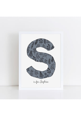 Floral Initial Print - stone