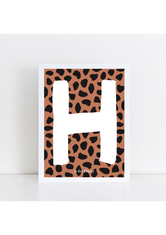 Dalmatian Spot Initial Print - rust/black background