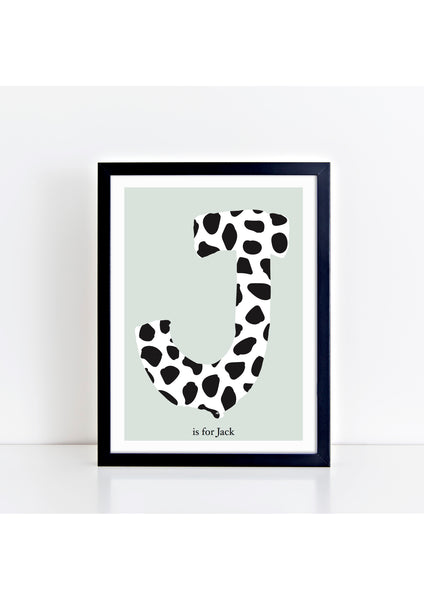 Dalmatian Spot Initial Print - green background