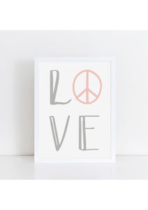 Love Peace Print - pink/grey