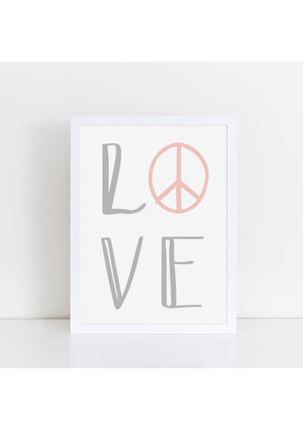 Love Peace Print - pink/grey