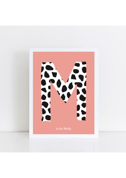 Dalmatian Spot Initial Print - coral