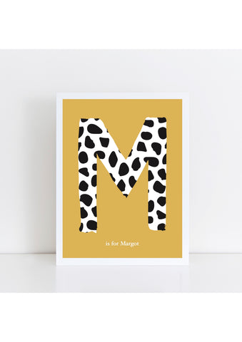 Dalmatian Spot Initial Print - mustard