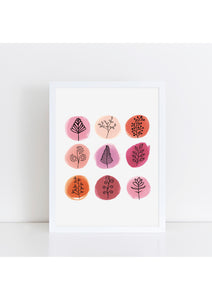 Marker Circles Florals Print - pink/black