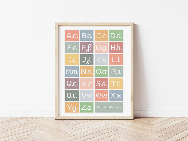 Handwriting Alphabet Print - muted (with lead-in lines)