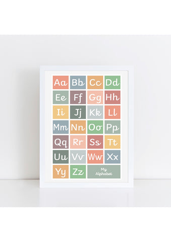Handwriting Alphabet Print - muted (no lead-in lines)
