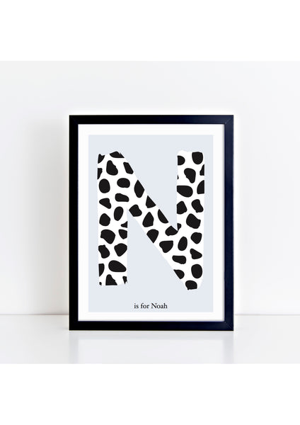 Dalmatian Spot Initial Print - blue background