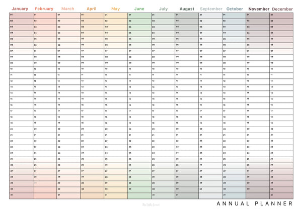 Perpetual Annual Wall Planner Landscape - Muted