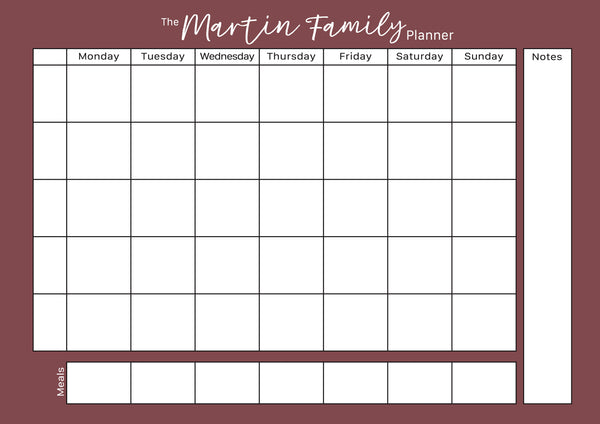 Weekly Family Planner in Dark Berry - personalised