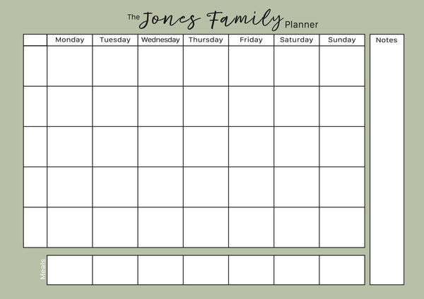 Weekly Family Planner in Sage - personalised