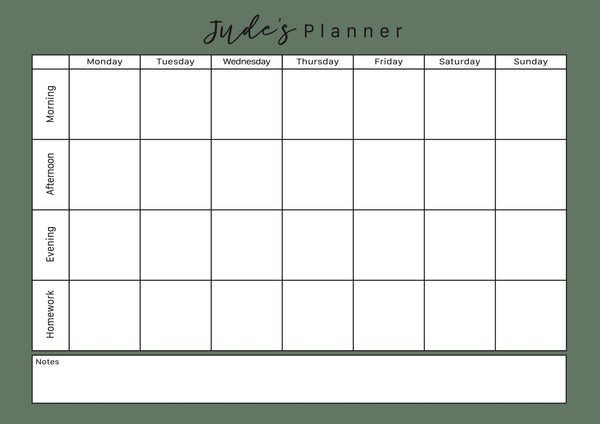 Personalised Weekly Planner - green