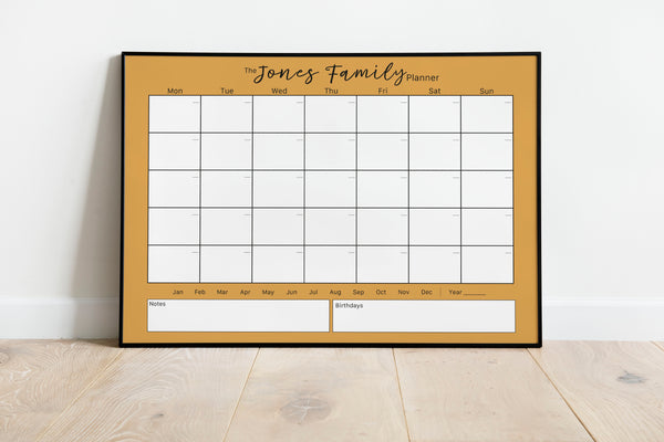 Family Monthly Planner in Mustard - personalised