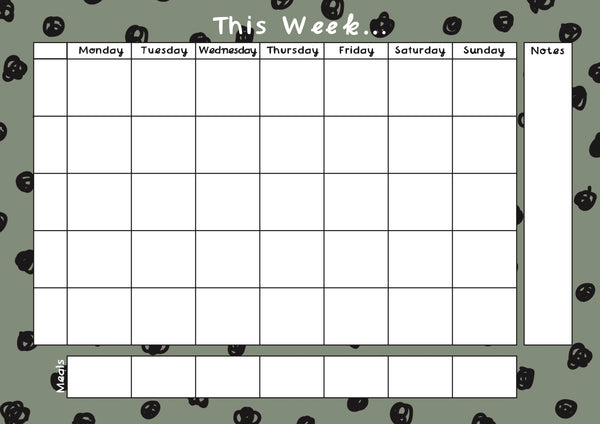 Weekly Family Planner - Green Spotty