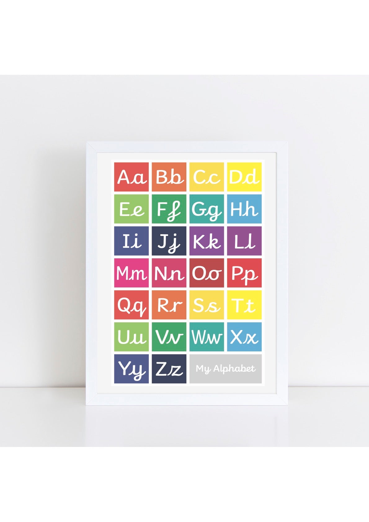 Handwriting Alphabet Print - brights/grey box (with lead-in lines)