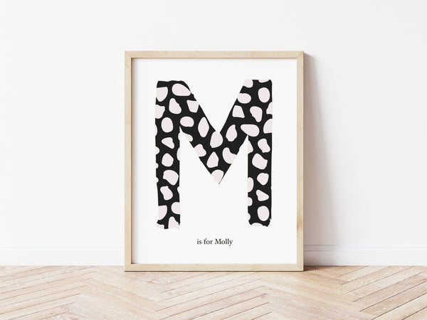 Dalmatian Spot Initial Print - pink/black