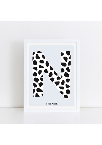 Dalmatian Spot Initial Print - blue background