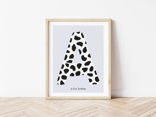 Dalmatian Spot Initial Print - blue background