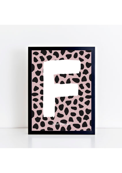 Dalmatian Spot Initial Print - dusky pink and black