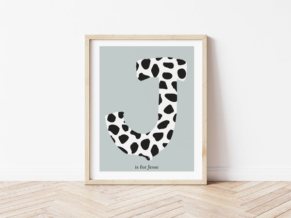 Dalmatian Spot Initial Print - green background