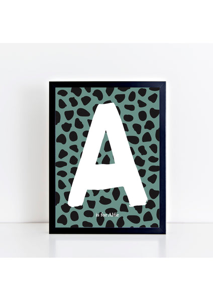 Dalmatian Spot Initial Print - green and black