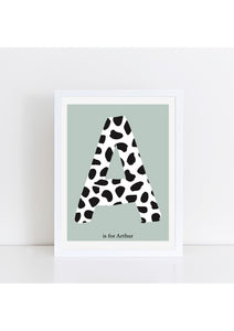 Dalmatian Spot Initial Print - green background