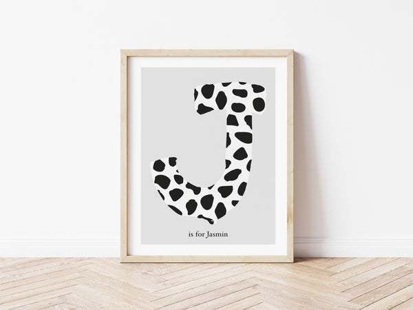 Dalmatian Spot Initial Print - grey background