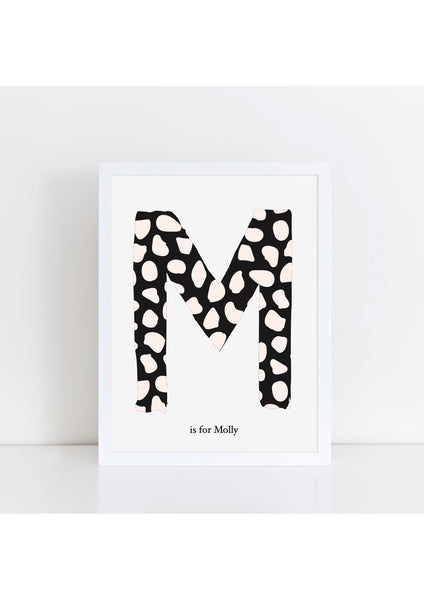 Dalmatian Spot Initial Print - pink/black