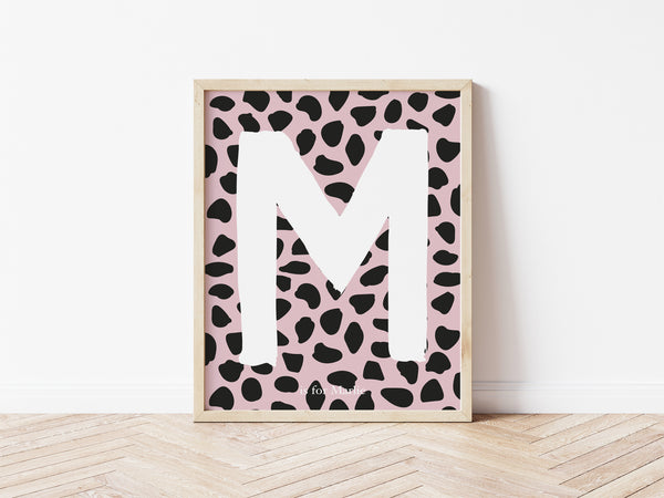 Dalmatian Spot Initial Print - dusky pink and black