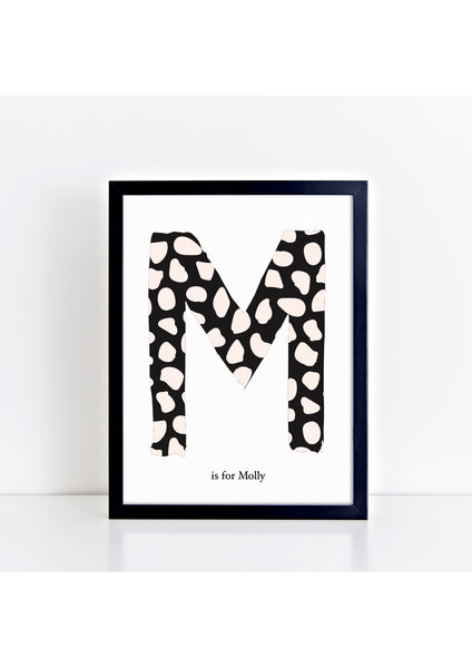 Dalmatian Spot Initial Print - pink/black