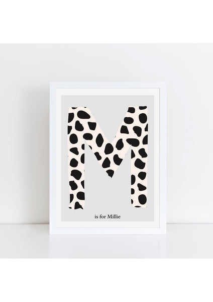 Dalmatian Spot Initial Print - pink/grey background