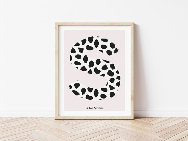 Dalmatian Spot Initial Print - pink background