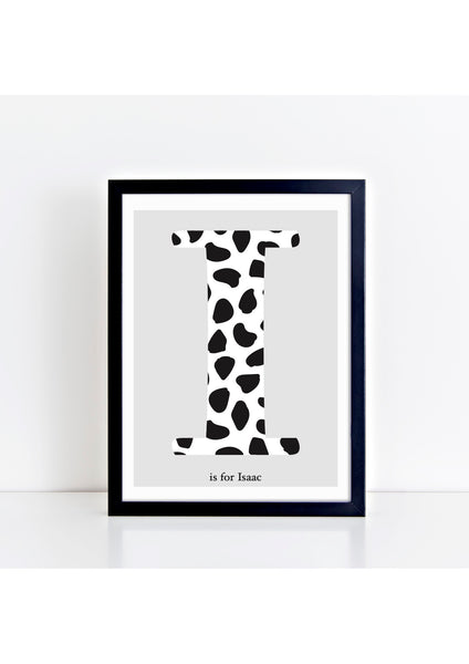 Dalmatian Spot Initial Print - grey background