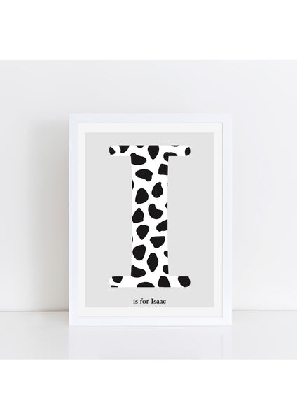 Dalmatian Spot Initial Print - grey background