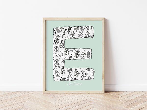 Floral Initial Print - duck egg background