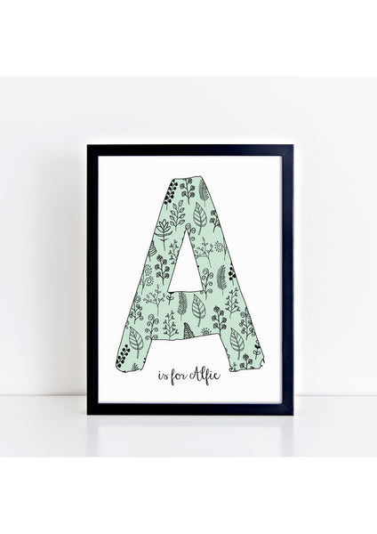 Floral Initial Print - duck egg