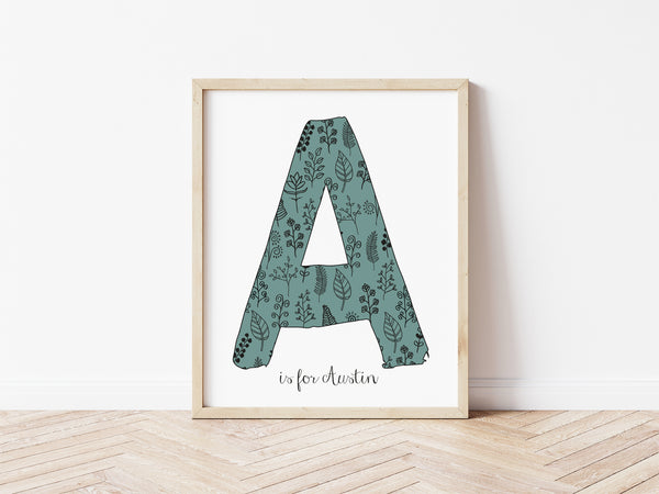 Floral Initial Print - green