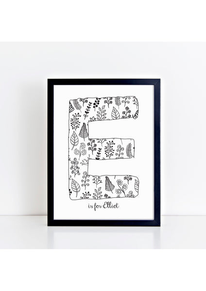 Floral Initial Print - white