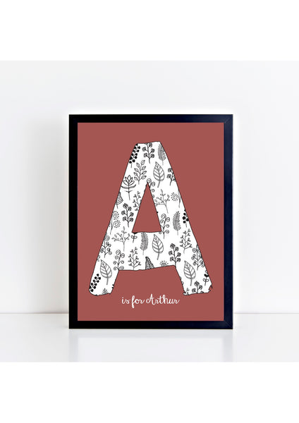 Floral Initial Print - brick background