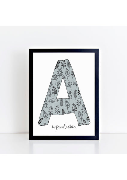 Floral Initial Print - mouse grey