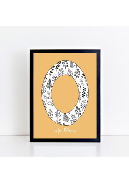 Floral Initial Print - ochre background